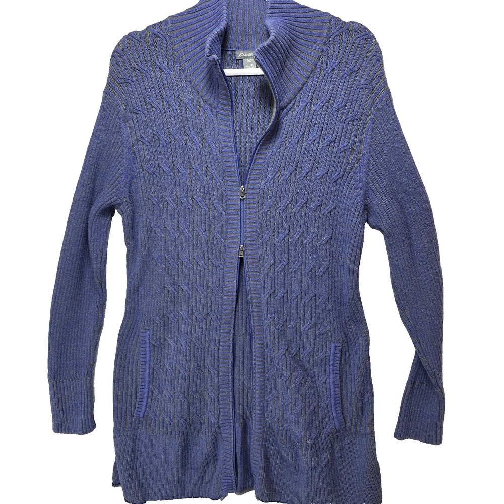 Eddie Bauer Zipper Duster Cardigan‎ Womens XL Ribbed Longline Pockets Purple